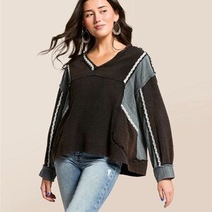 POL Black and Brown V-Neck Sweater